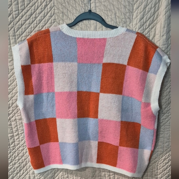 Colorful Checkered Knit Sweater Vest - Picture 2 of 2